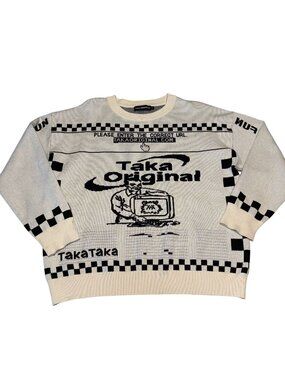 Taka Original Moody Bob Mosaic Checkboard Cream Knit Jumper Unisex Small S